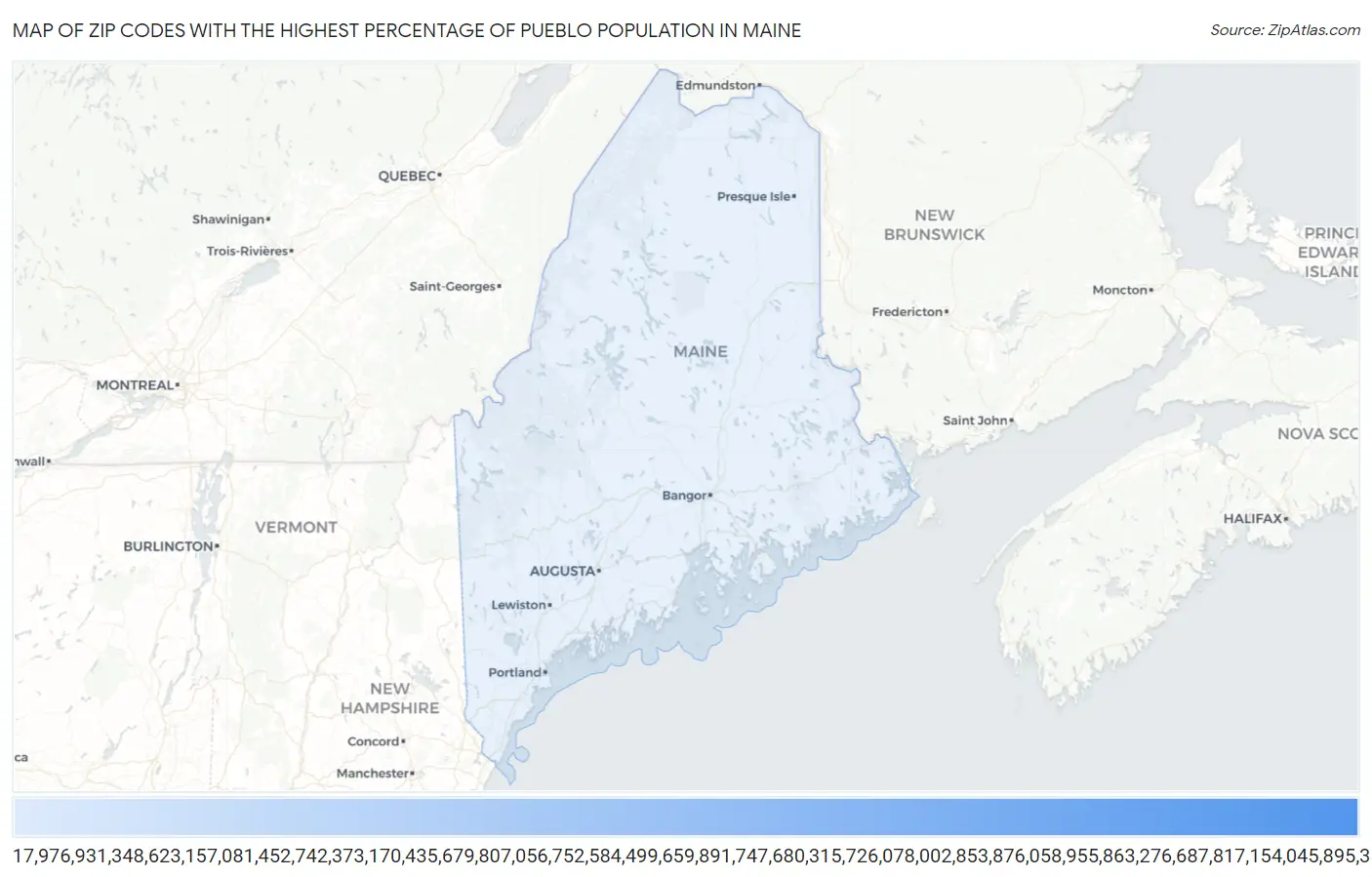 Zip Codes with the Highest Percentage of Pueblo Population in Maine Map