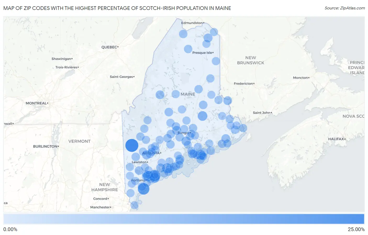 Zip Codes with the Highest Percentage of Scotch-Irish Population in Maine Map