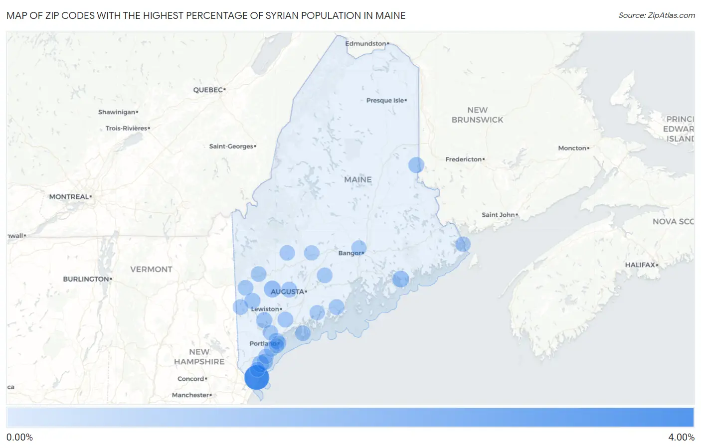 Zip Codes with the Highest Percentage of Syrian Population in Maine Map