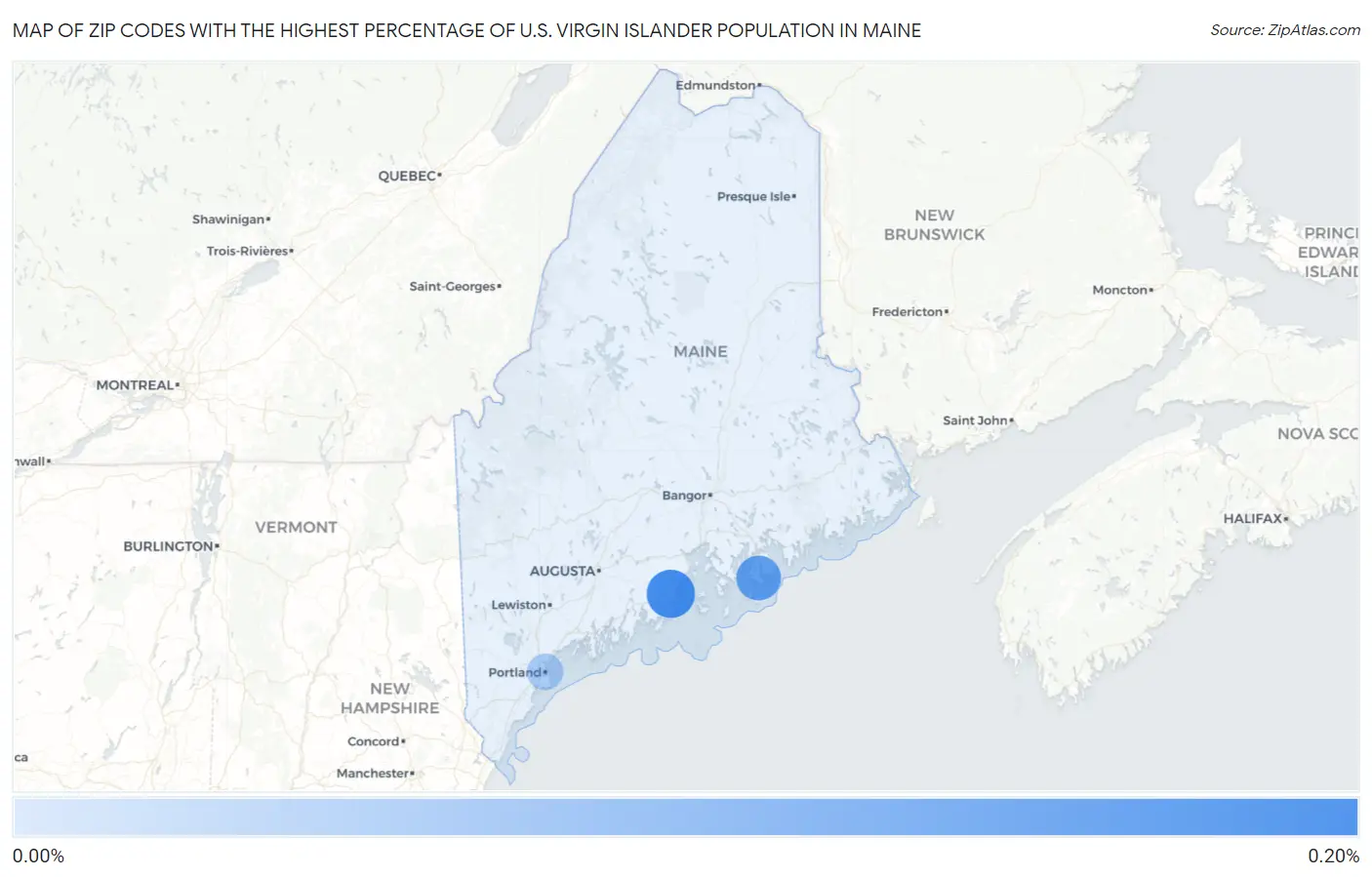 Zip Codes with the Highest Percentage of U.S. Virgin Islander Population in Maine Map