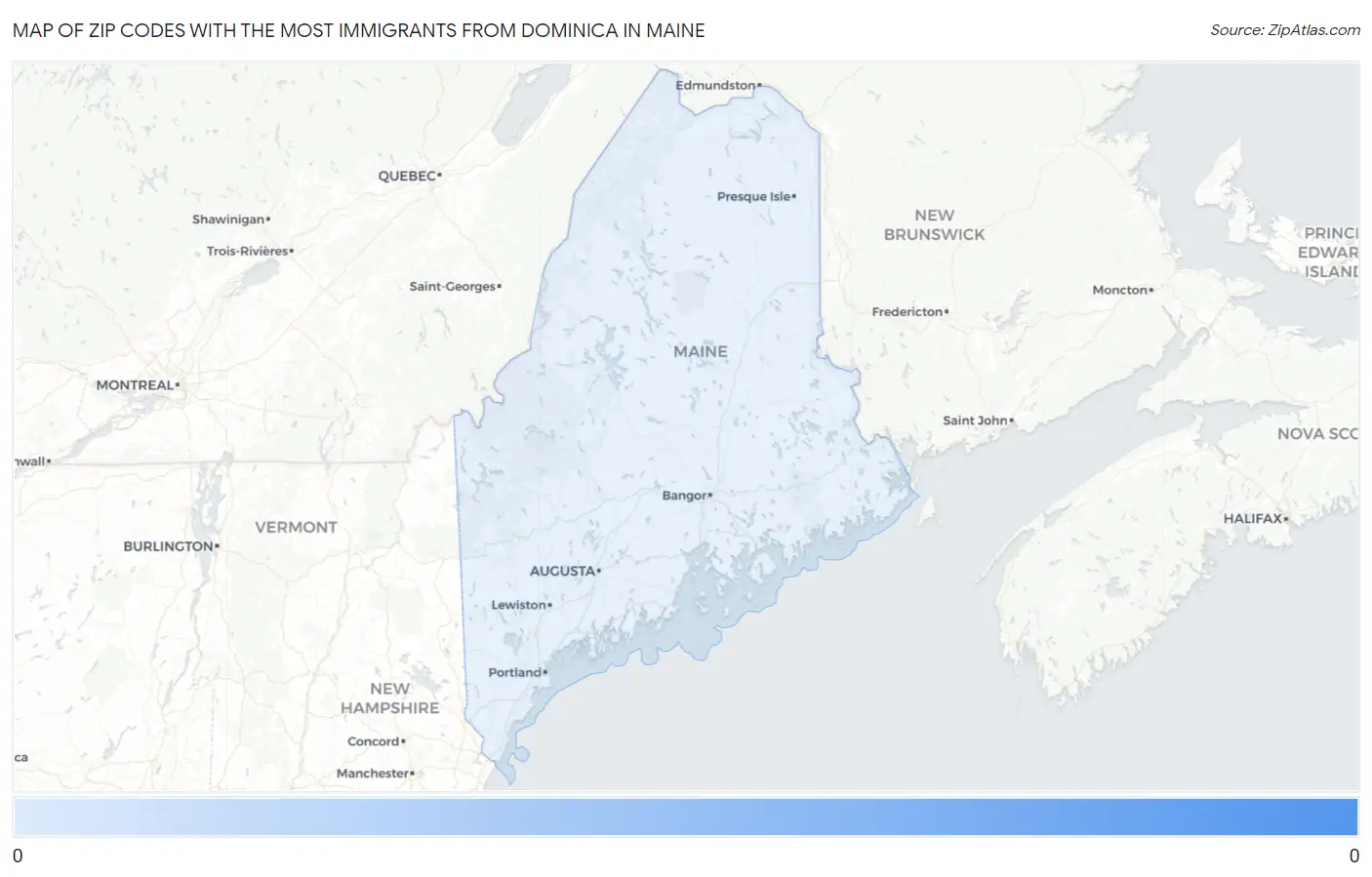 Zip Codes with the Most Immigrants from Dominica in Maine Map