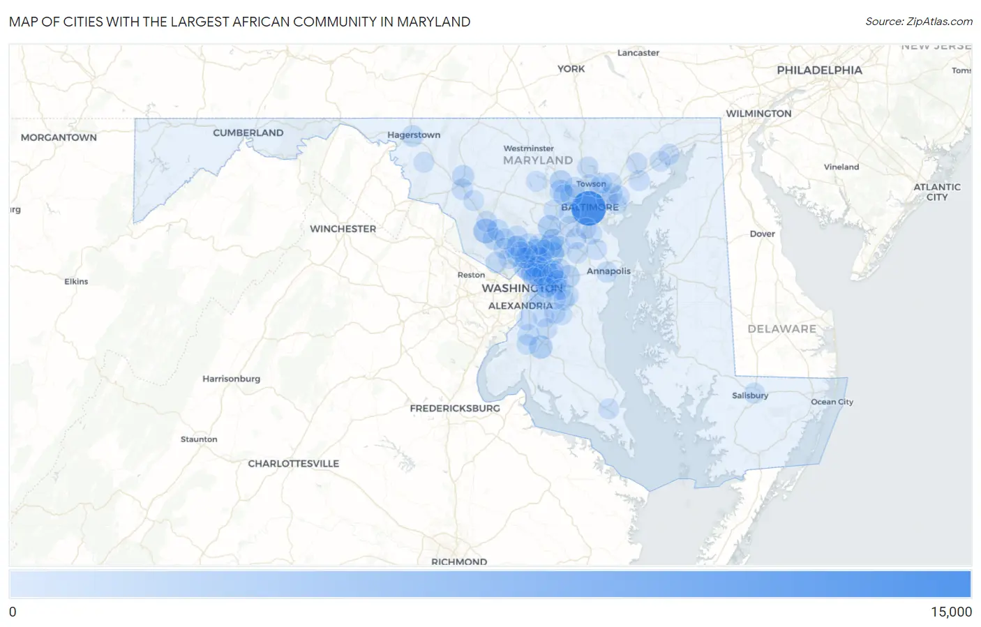 Cities with the Largest African Community in Maryland Map