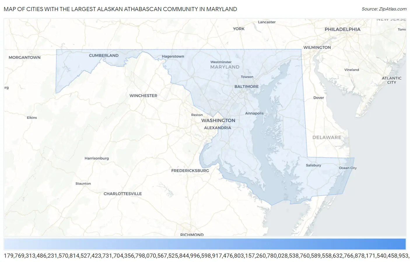 Cities with the Largest Alaskan Athabascan Community in Maryland Map