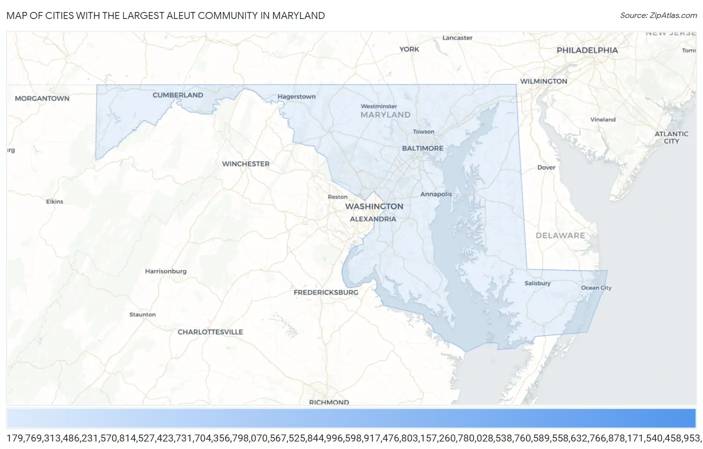 Cities with the Largest Aleut Community in Maryland Map
