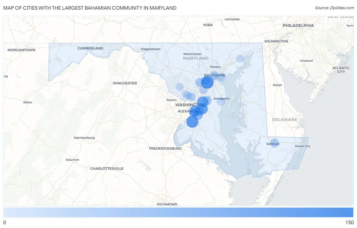 Cities with the Largest Bahamian Community in Maryland Map