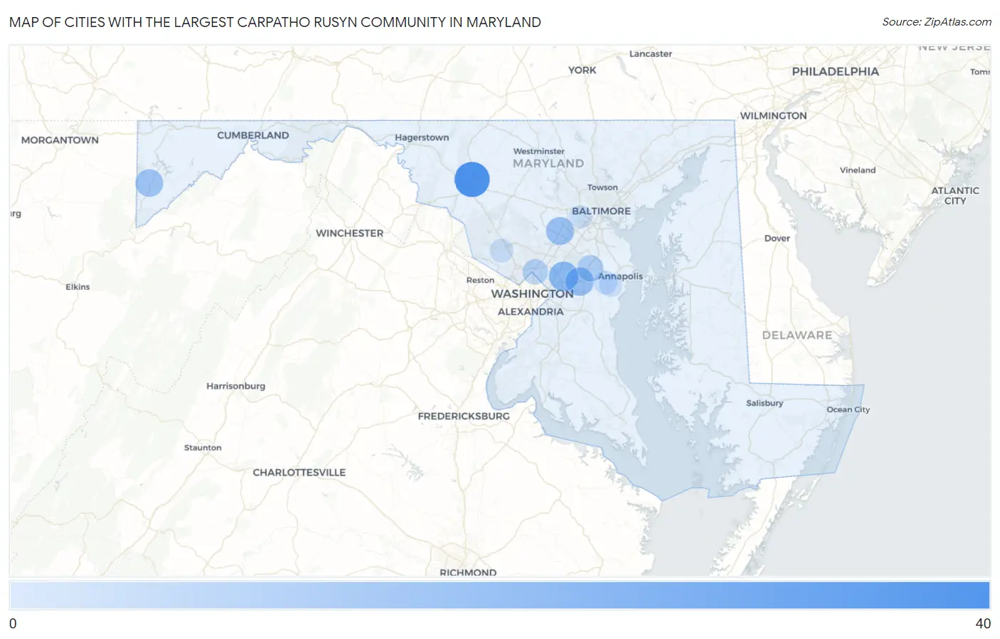 Cities with the Largest Carpatho Rusyn Community in Maryland Map