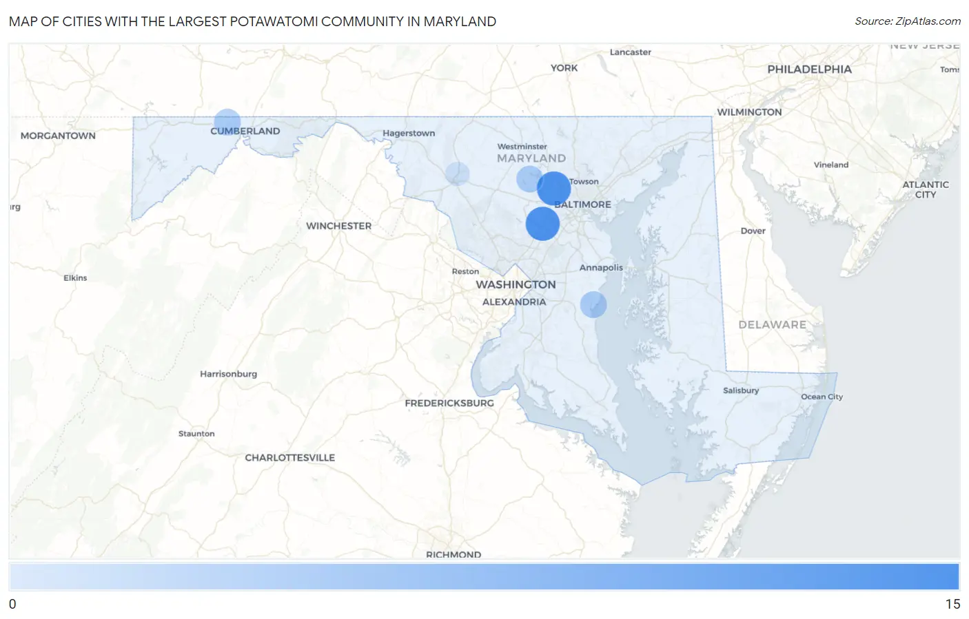 Cities with the Largest Potawatomi Community in Maryland Map