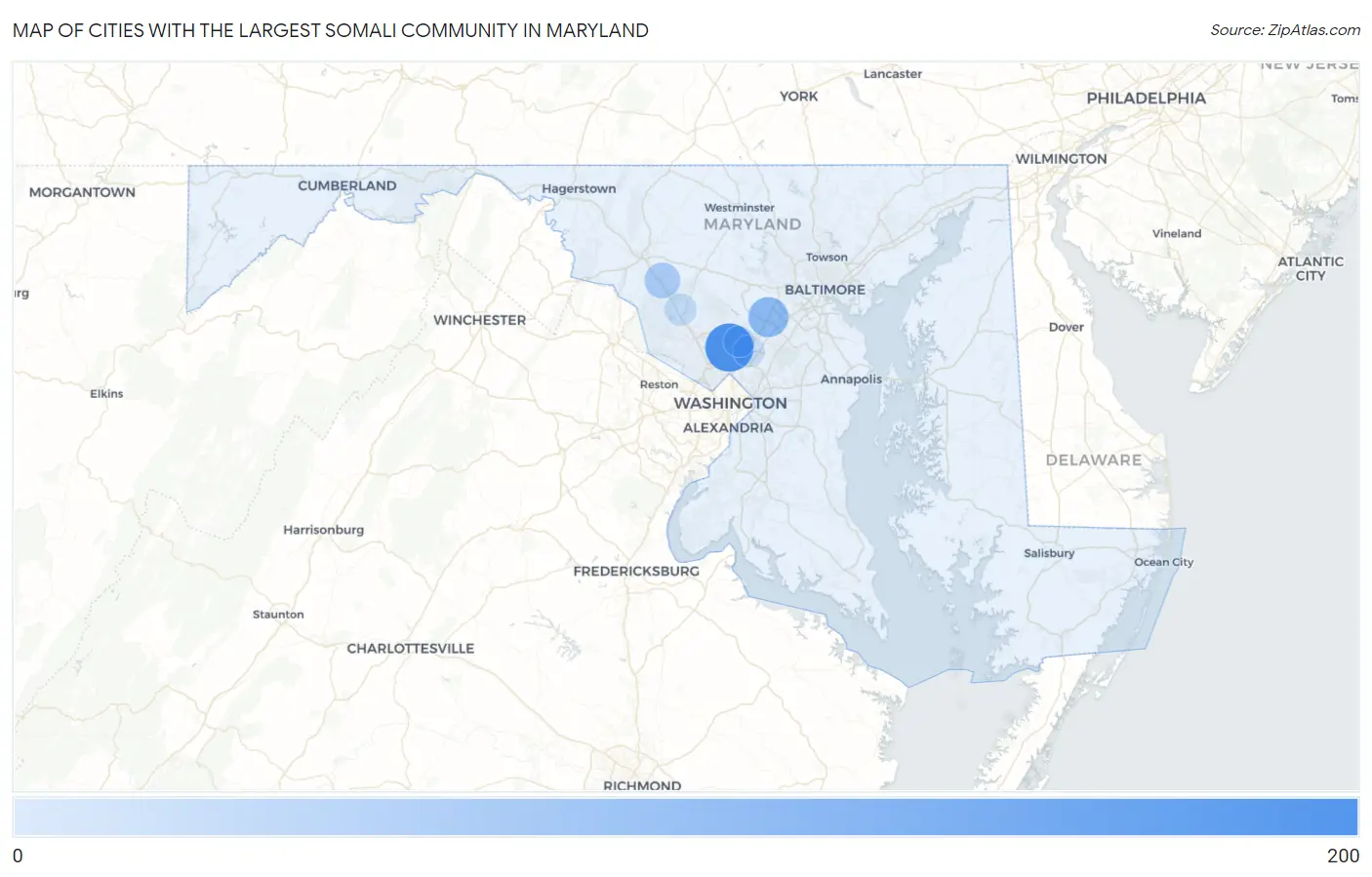 Cities with the Largest Somali Community in Maryland Map