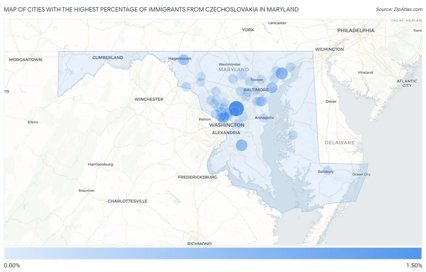 Cities with the Highest Percentage of Immigrants from Czechoslovakia in Maryland Map