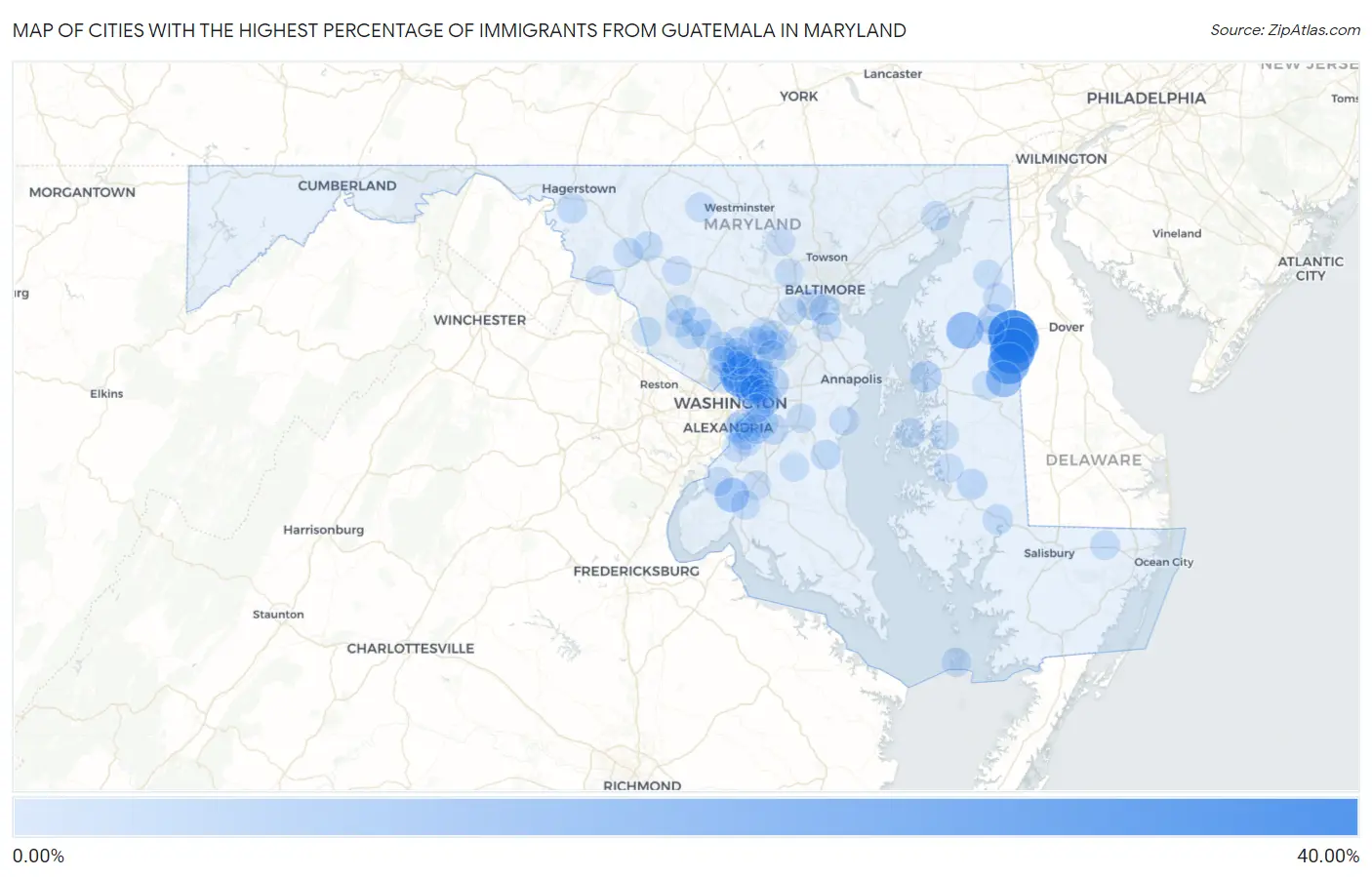 Cities with the Highest Percentage of Immigrants from Guatemala in Maryland Map
