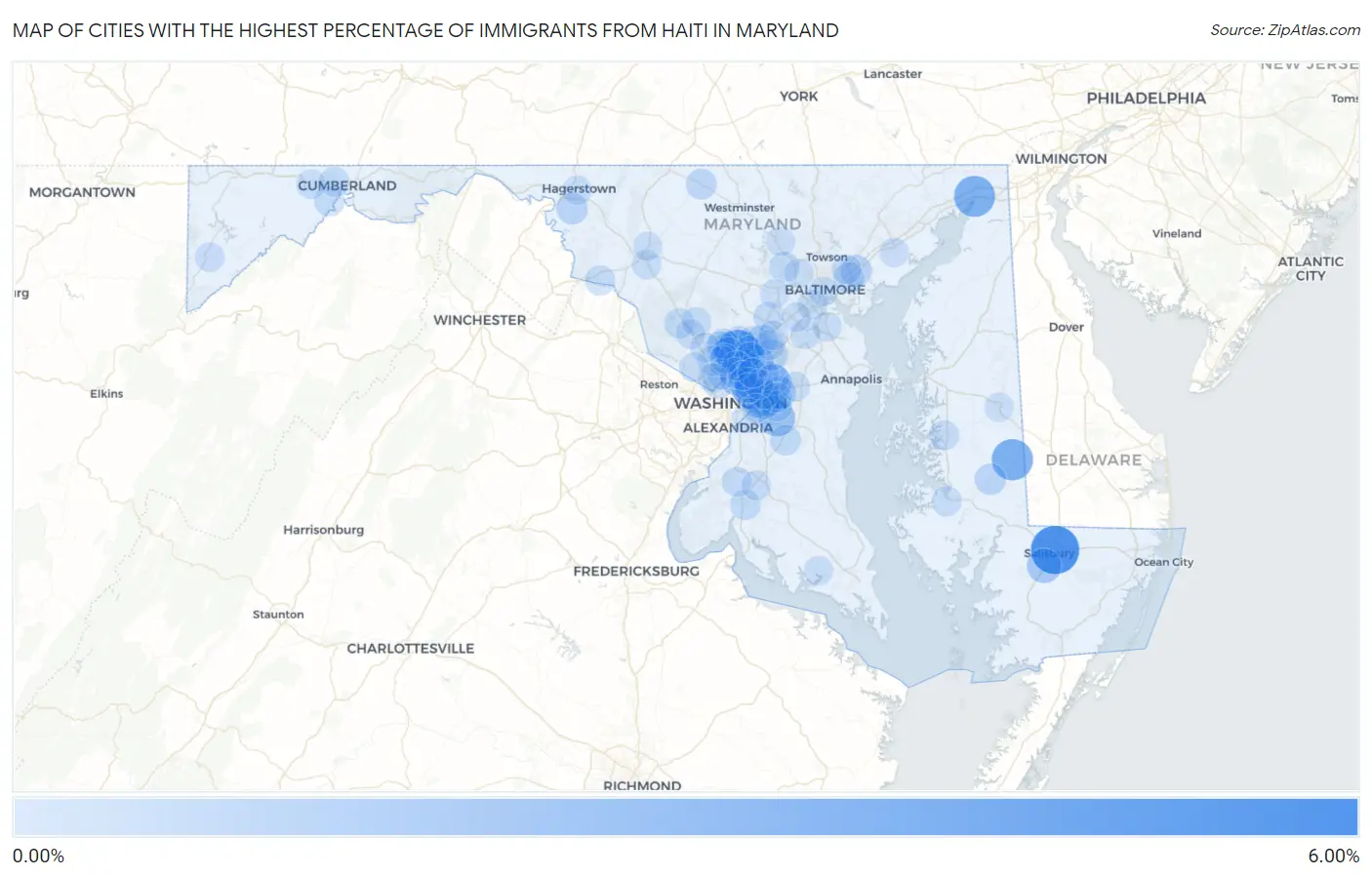 Cities with the Highest Percentage of Immigrants from Haiti in Maryland Map