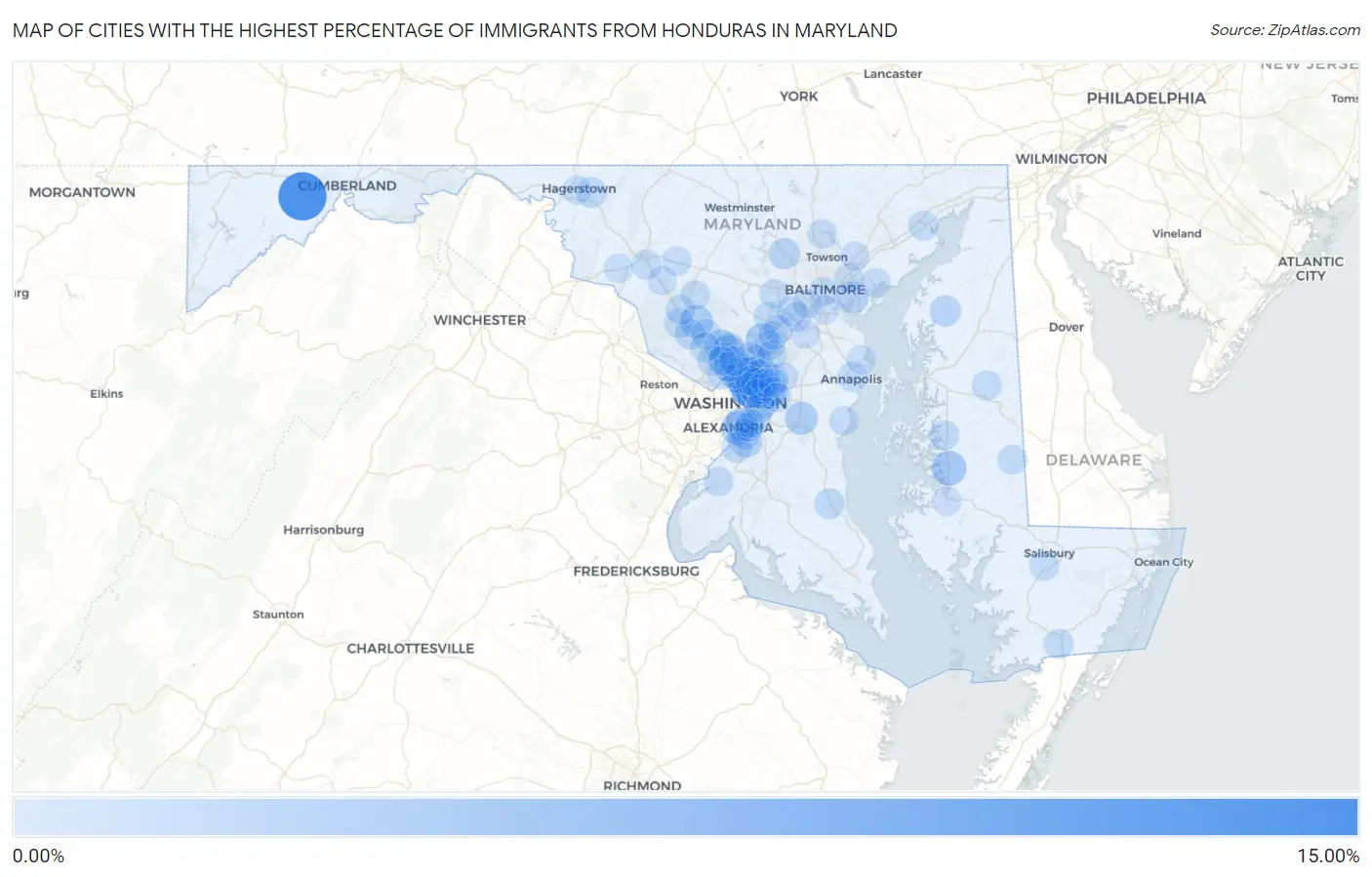 Cities with the Highest Percentage of Immigrants from Honduras in Maryland Map