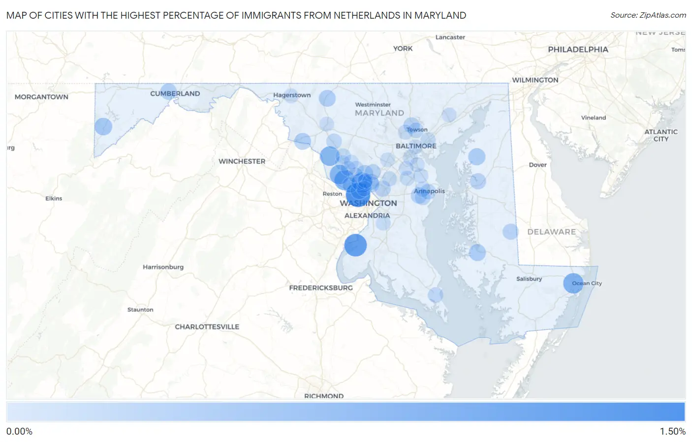 Cities with the Highest Percentage of Immigrants from Netherlands in Maryland Map