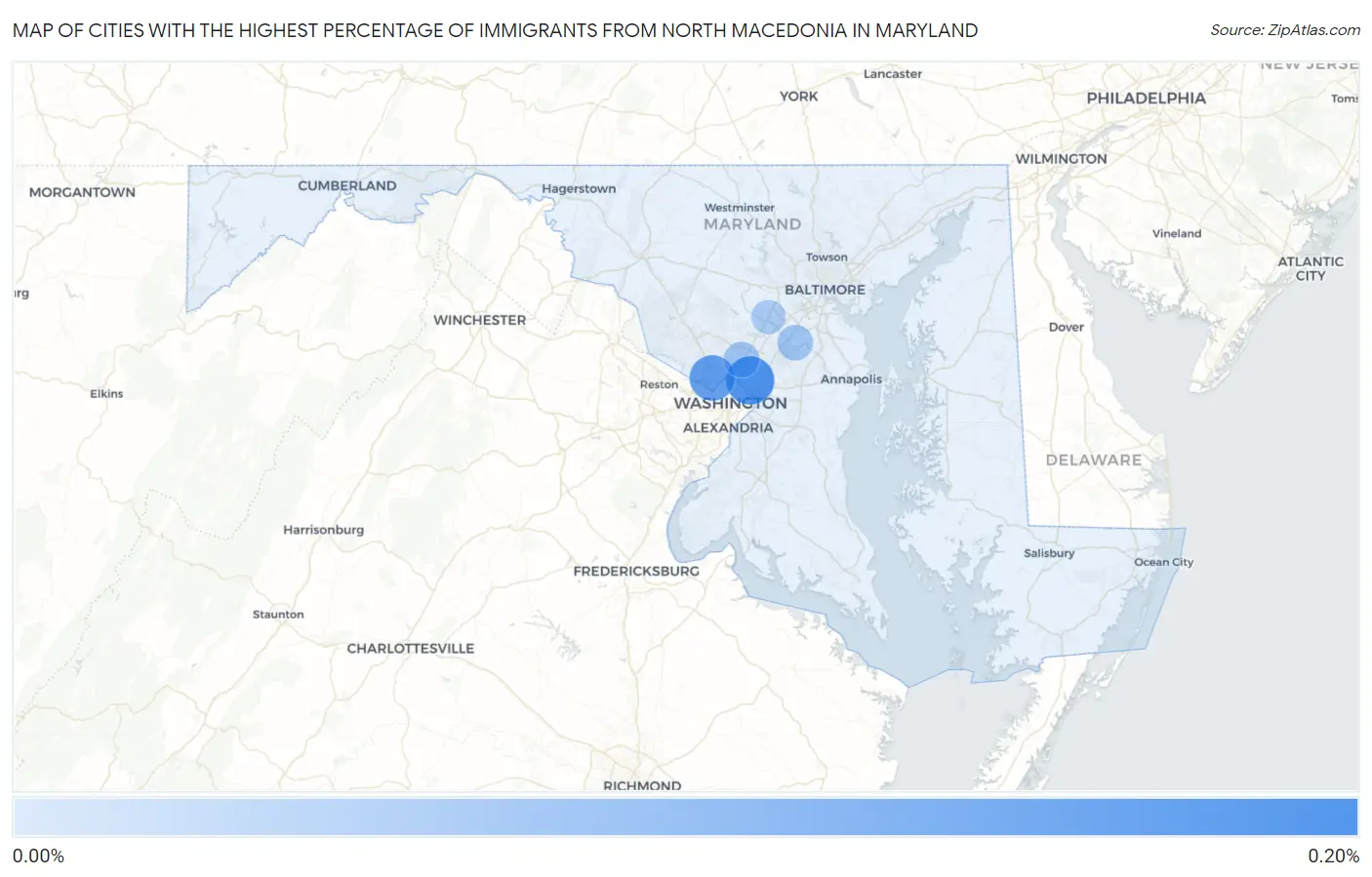 Cities with the Highest Percentage of Immigrants from North Macedonia in Maryland Map