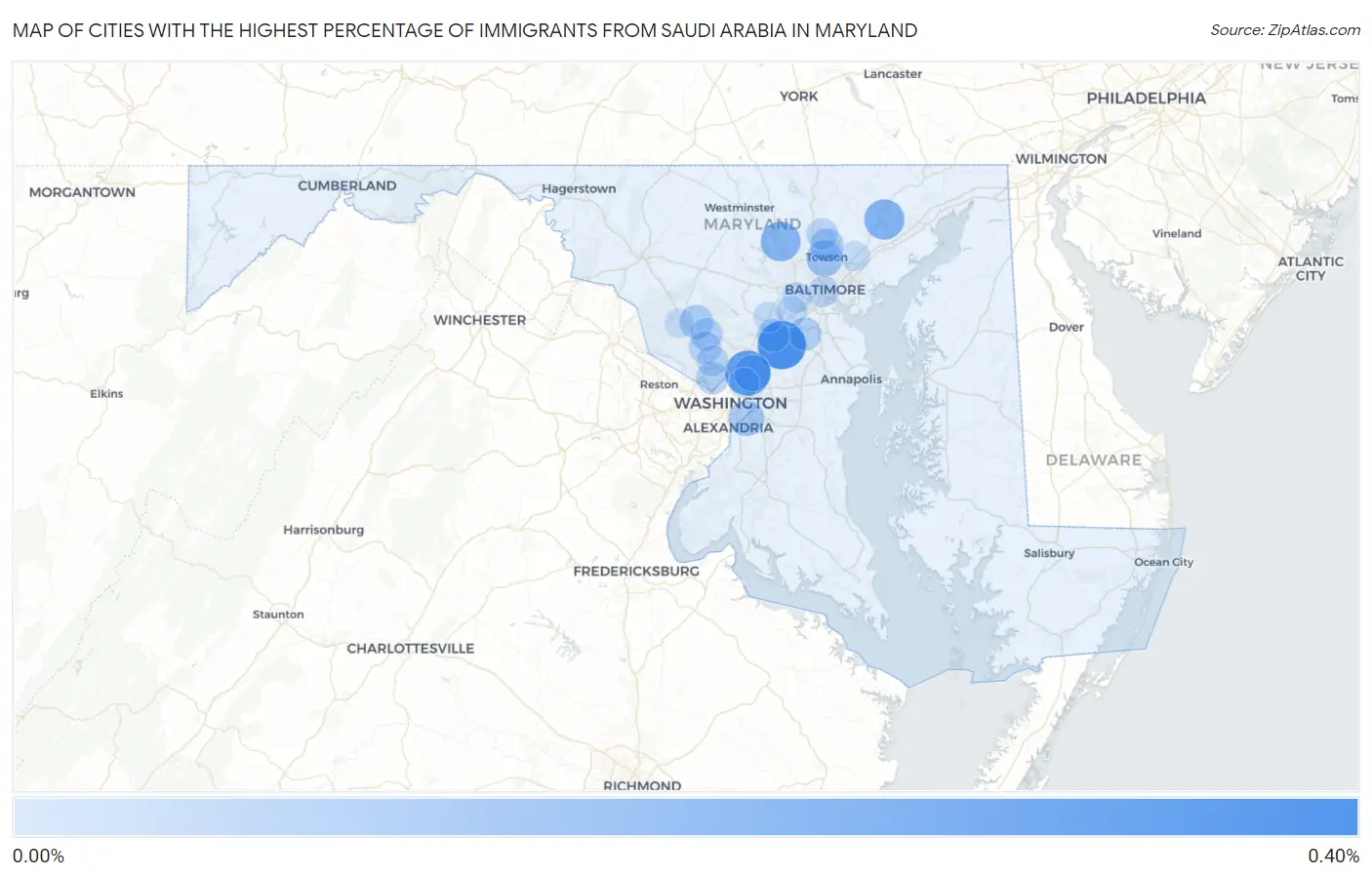 Cities with the Highest Percentage of Immigrants from Saudi Arabia in Maryland Map
