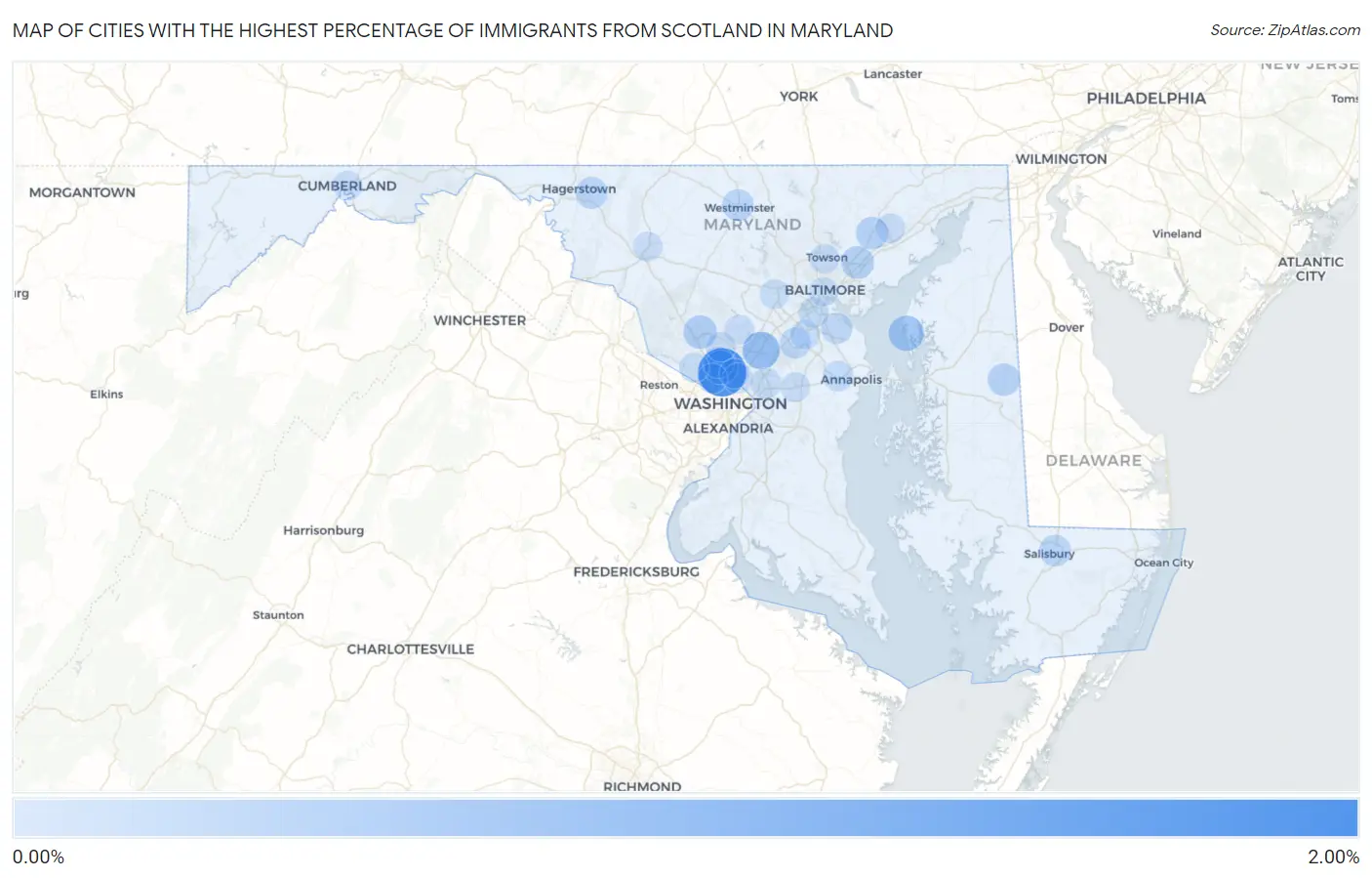 Cities with the Highest Percentage of Immigrants from Scotland in Maryland Map