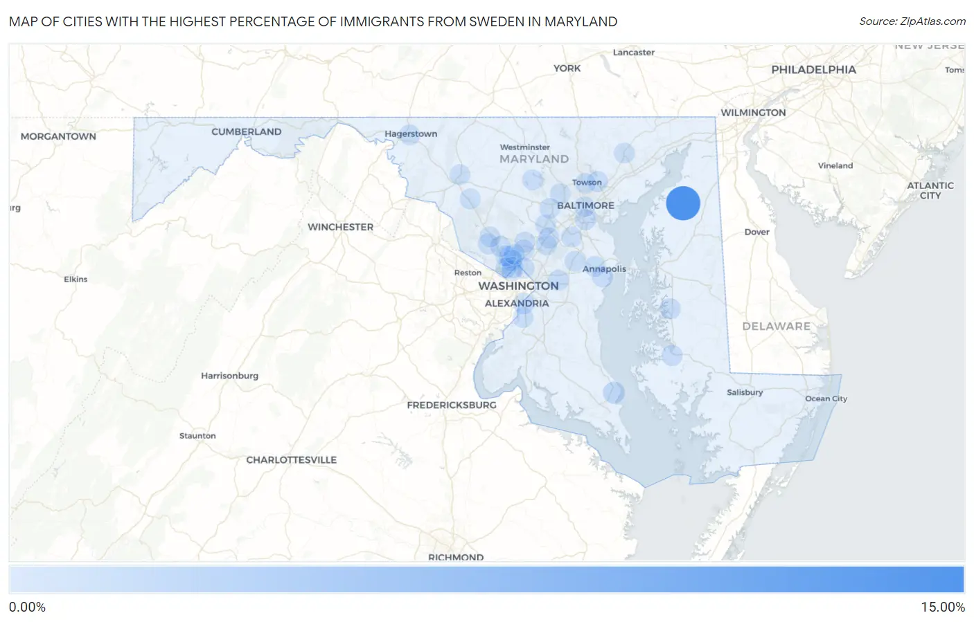 Cities with the Highest Percentage of Immigrants from Sweden in Maryland Map