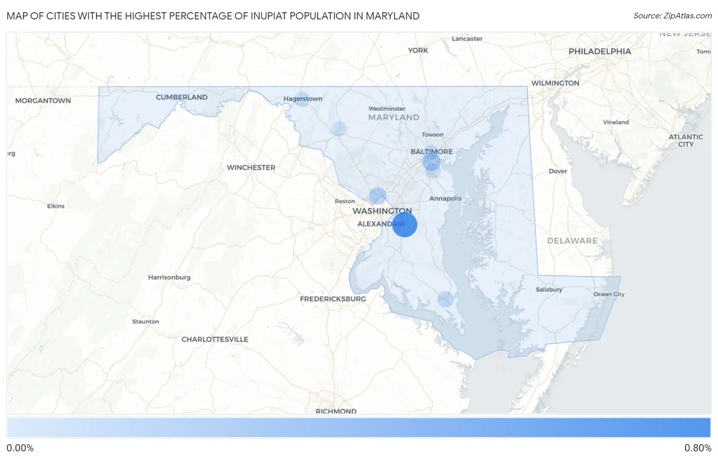 Cities with the Highest Percentage of Inupiat Population in Maryland Map