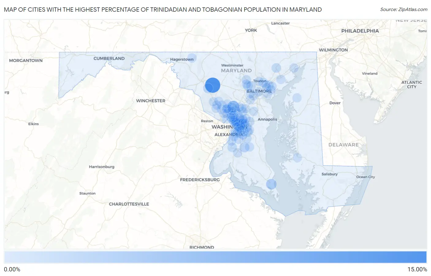 Cities with the Highest Percentage of Trinidadian and Tobagonian Population in Maryland Map