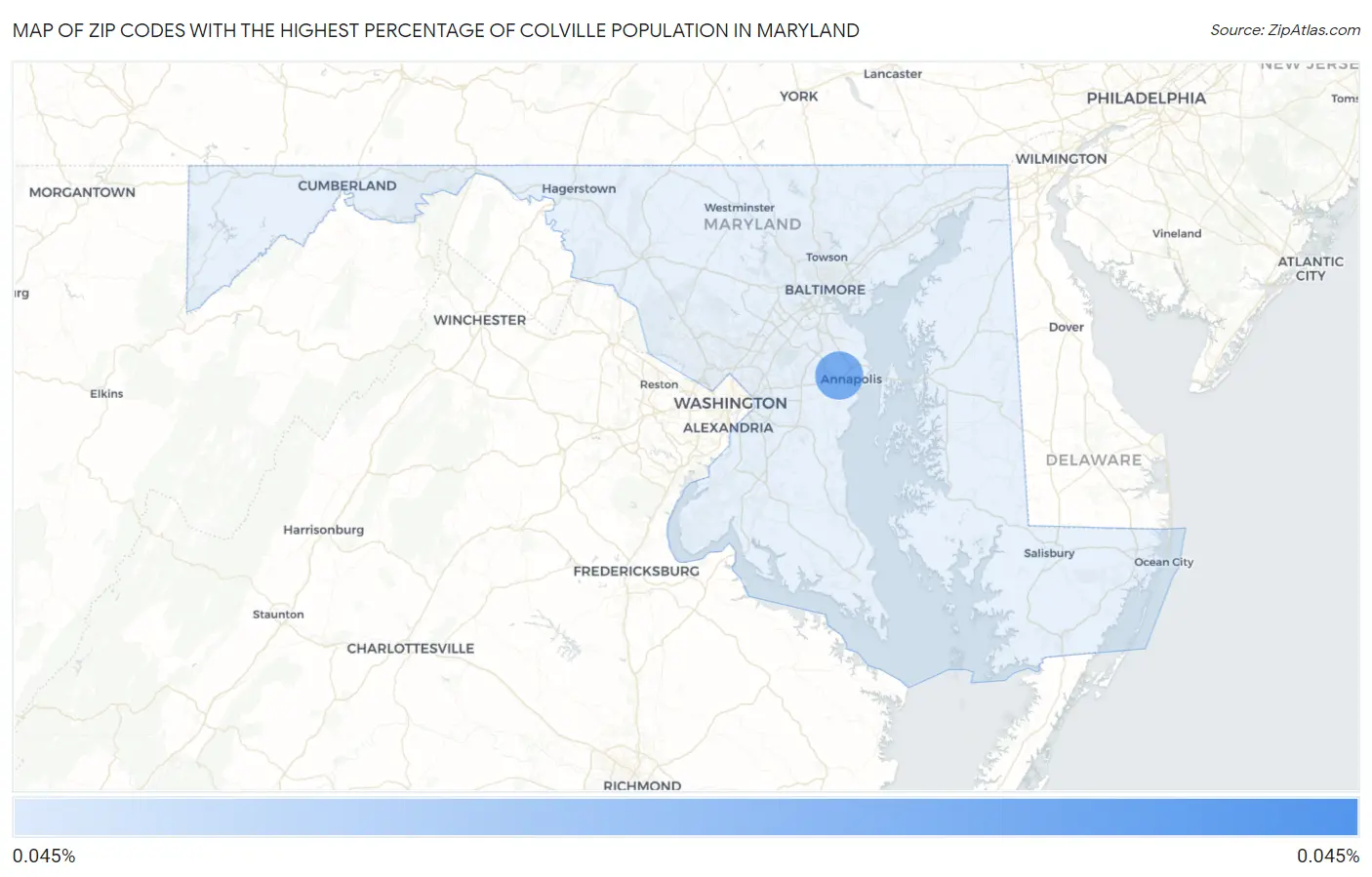 Zip Codes with the Highest Percentage of Colville Population in Maryland Map