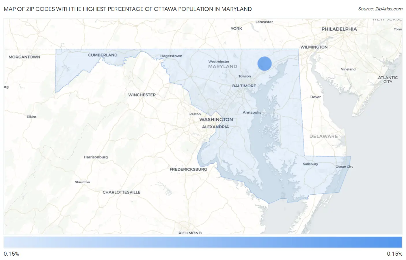 Zip Codes with the Highest Percentage of Ottawa Population in Maryland Map