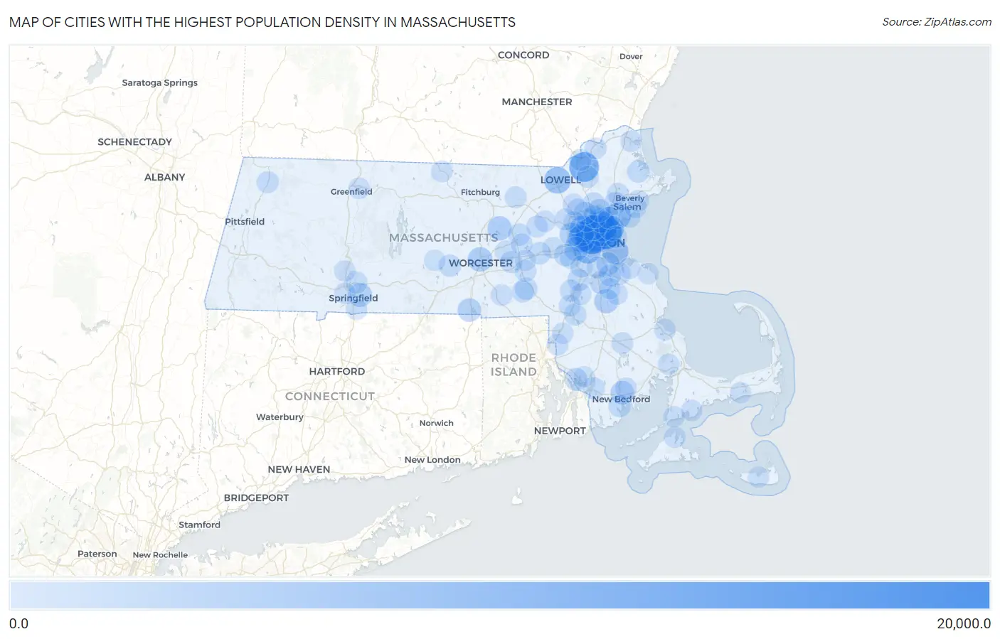 Cities with the Highest Population Density in Massachusetts Map