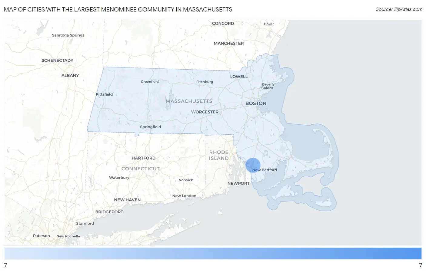 Cities with the Largest Menominee Community in Massachusetts Map