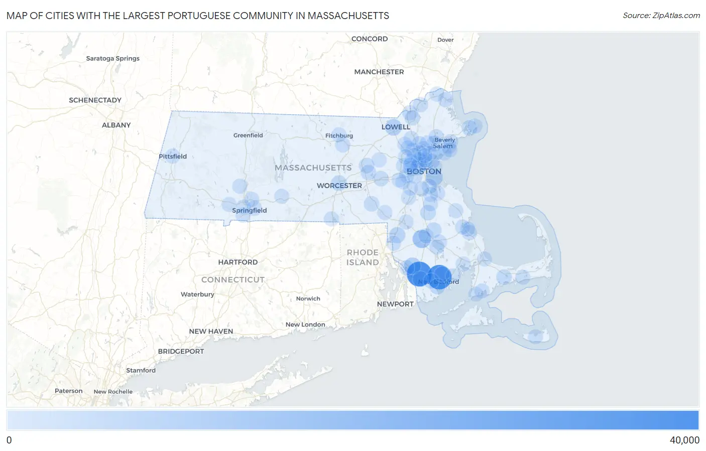 Cities with the Largest Portuguese Community in Massachusetts Map