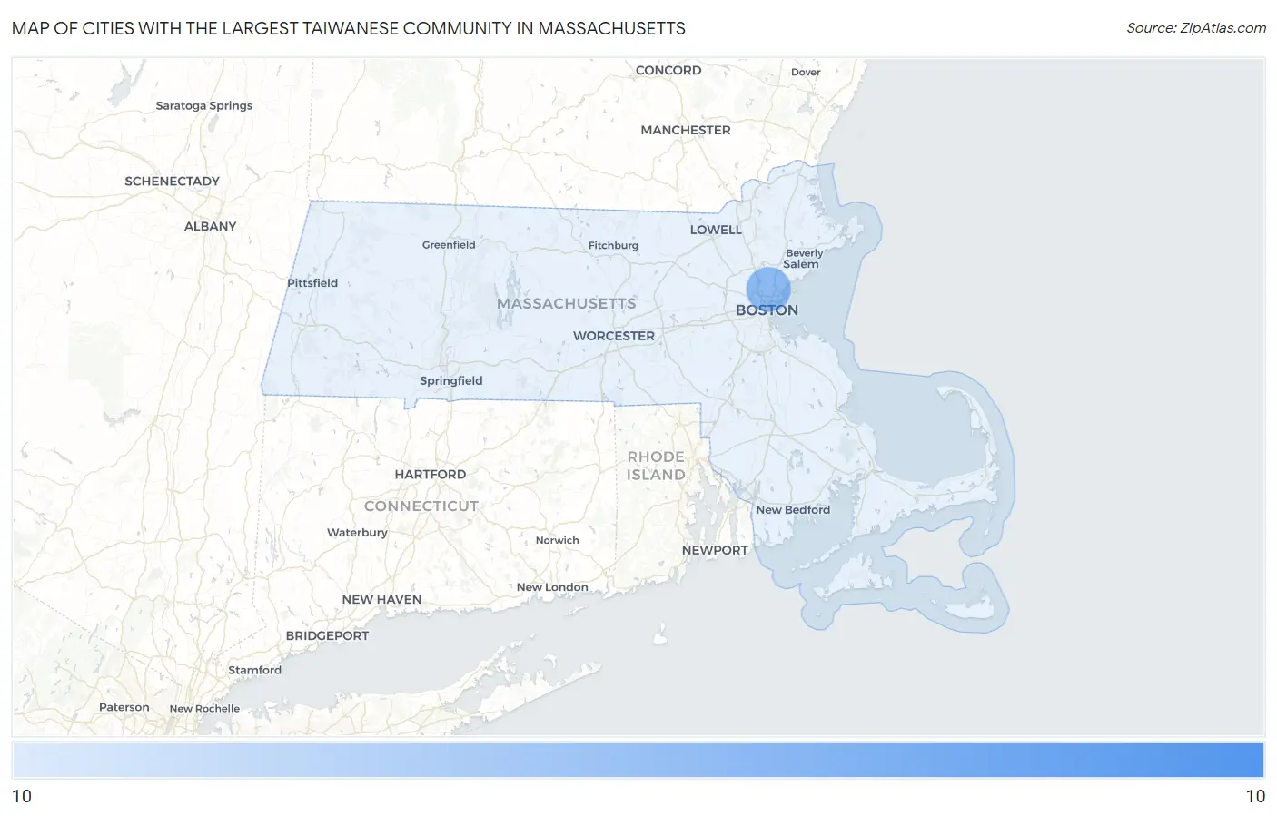 Cities with the Largest Taiwanese Community in Massachusetts Map