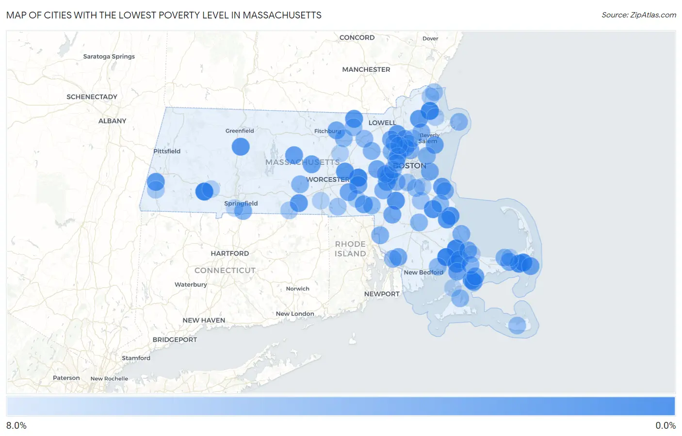 Cities with the Lowest Poverty Level in Massachusetts Map