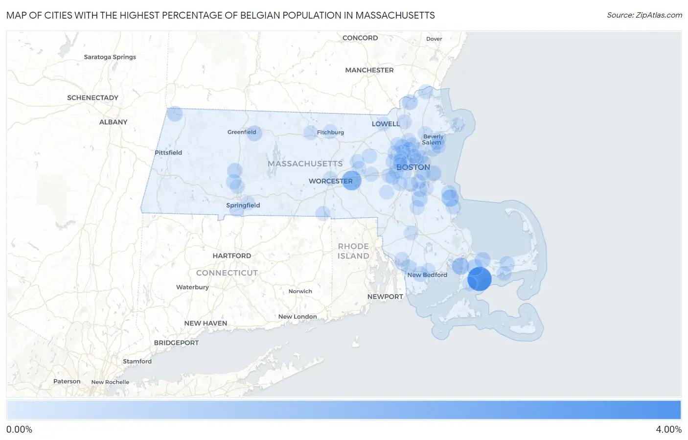 Cities with the Highest Percentage of Belgian Population in Massachusetts Map