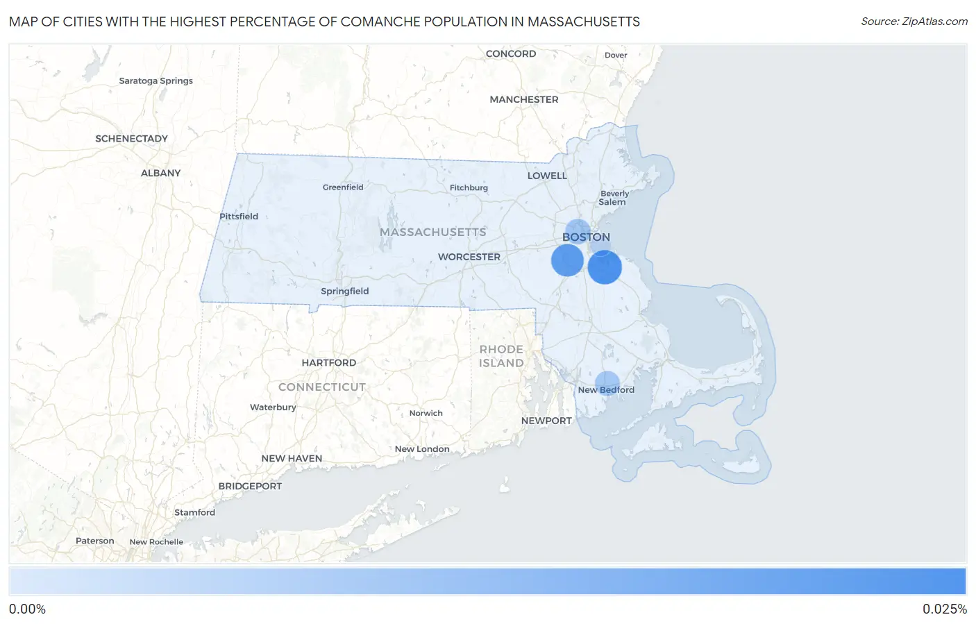 Cities with the Highest Percentage of Comanche Population in Massachusetts Map