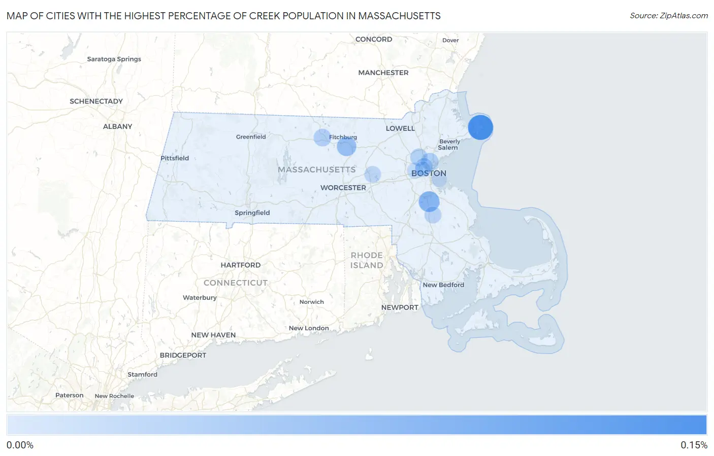 Cities with the Highest Percentage of Creek Population in Massachusetts Map