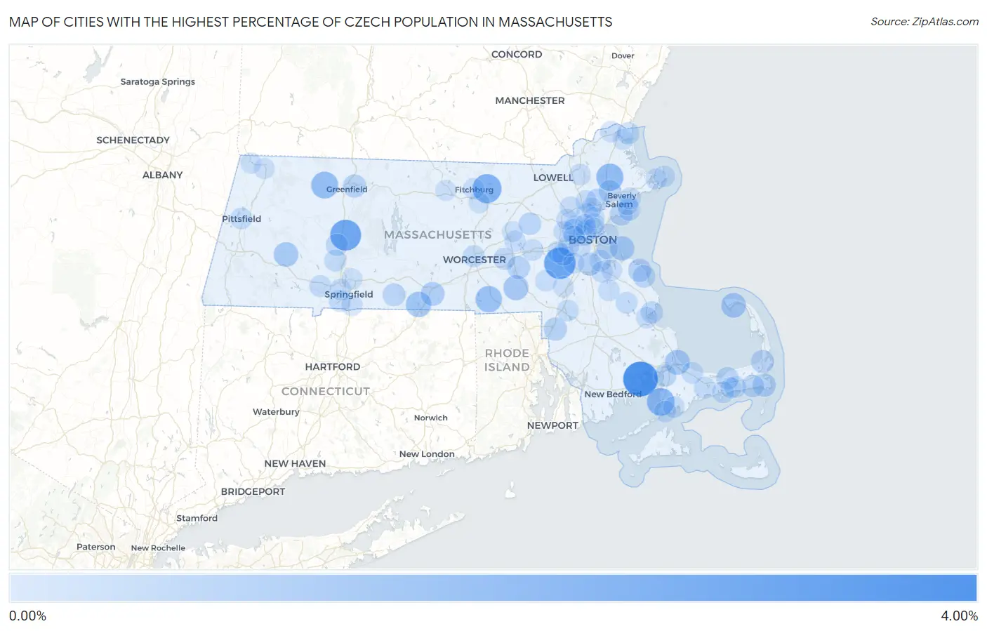 Cities with the Highest Percentage of Czech Population in Massachusetts Map