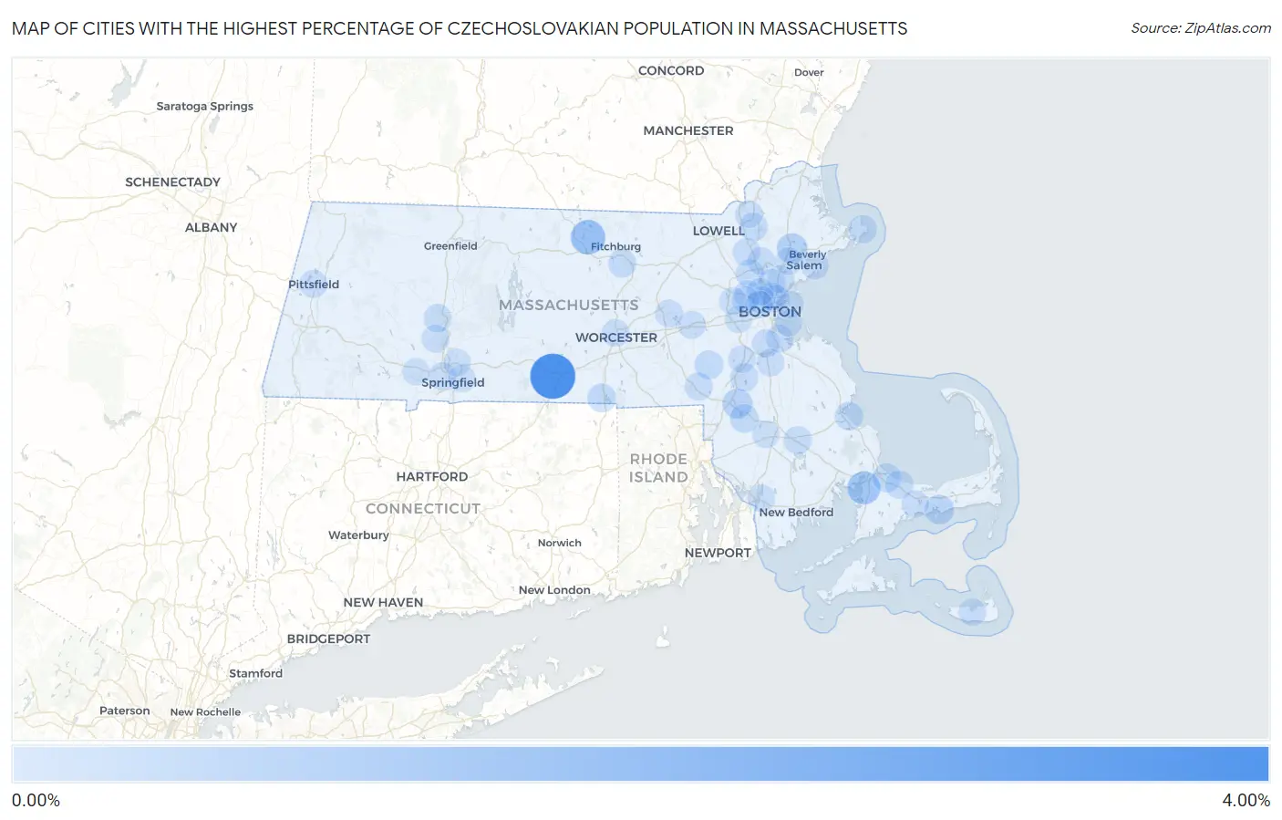 Cities with the Highest Percentage of Czechoslovakian Population in Massachusetts Map