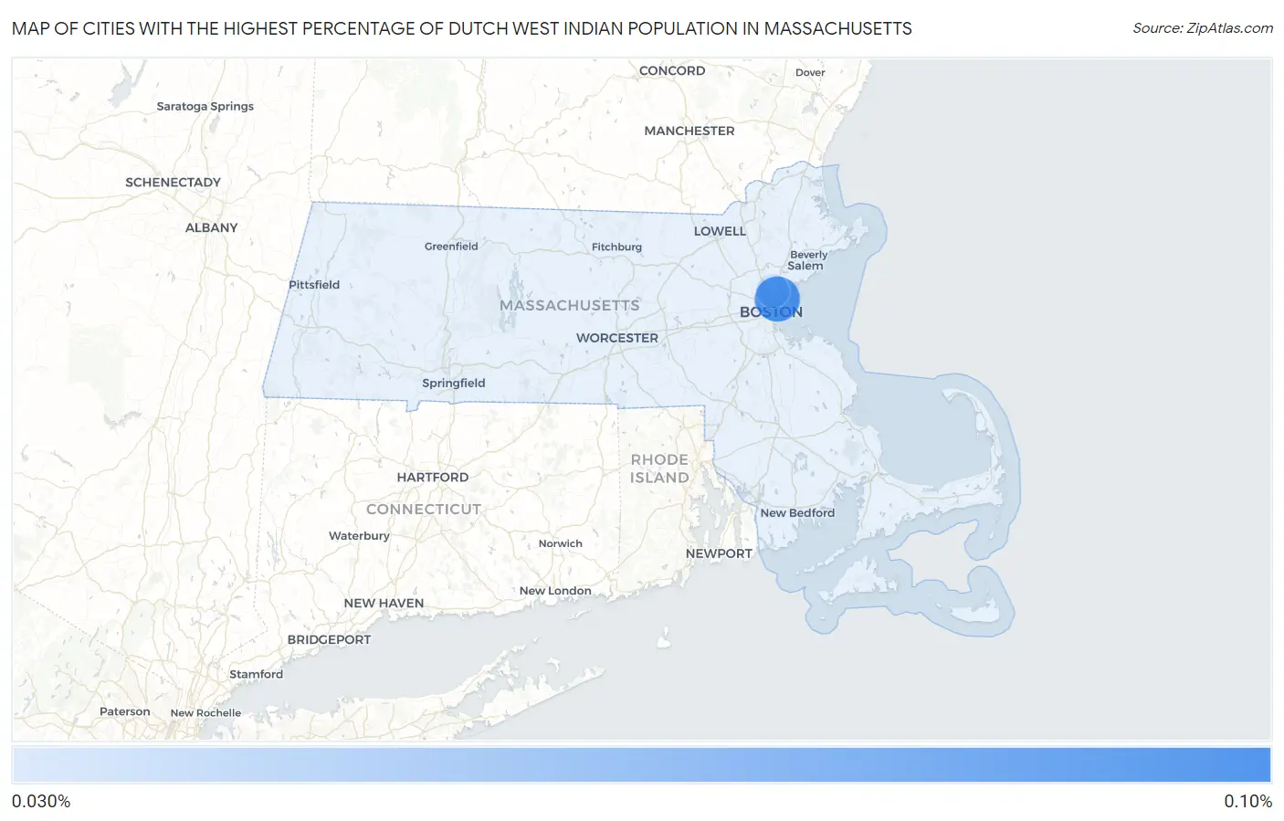 Cities with the Highest Percentage of Dutch West Indian Population in Massachusetts Map