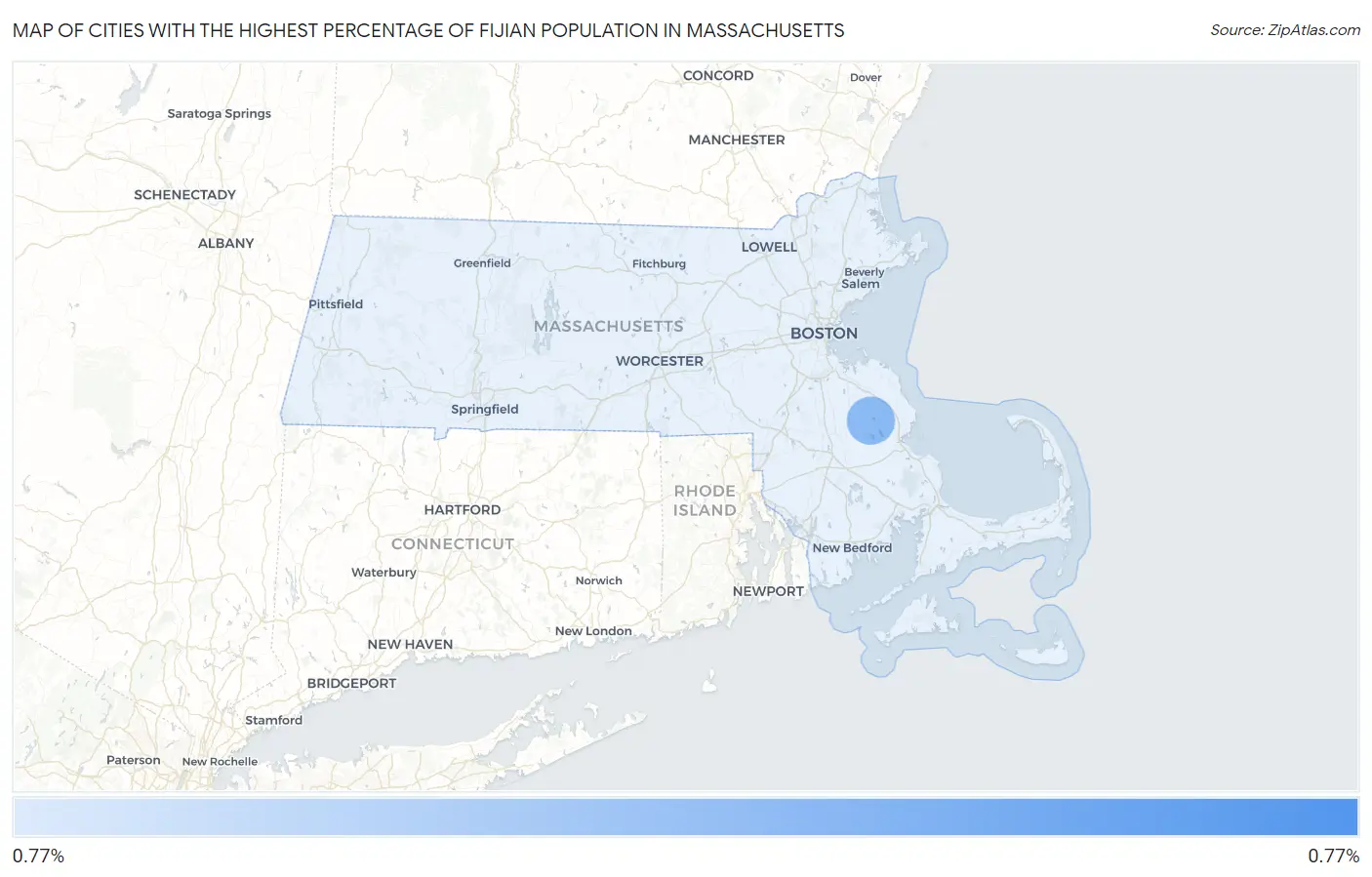 Cities with the Highest Percentage of Fijian Population in Massachusetts Map
