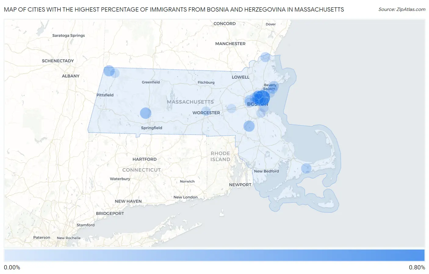 Cities with the Highest Percentage of Immigrants from Bosnia and Herzegovina in Massachusetts Map