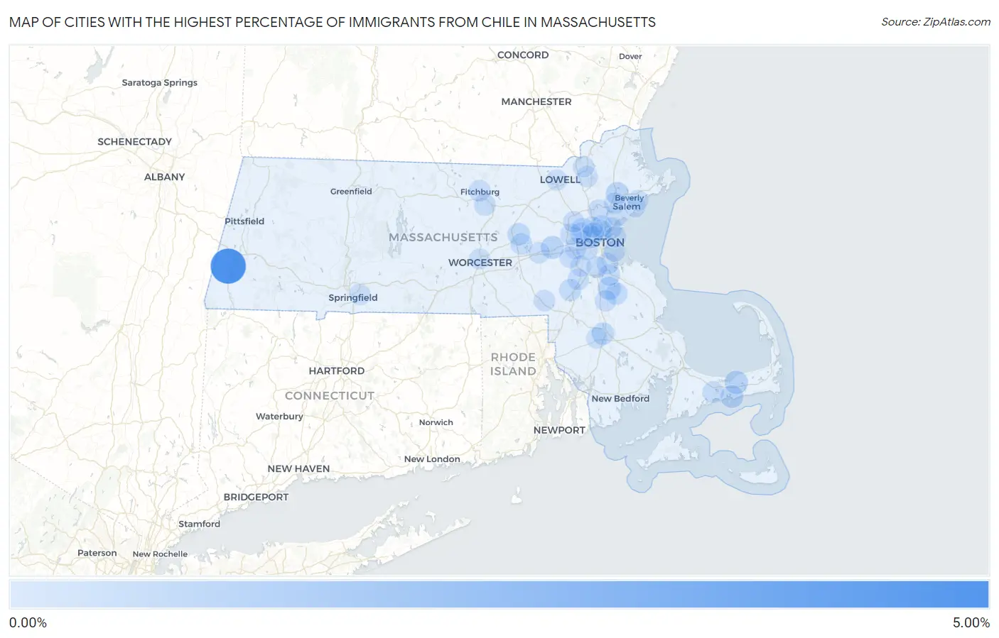 Cities with the Highest Percentage of Immigrants from Chile in Massachusetts Map