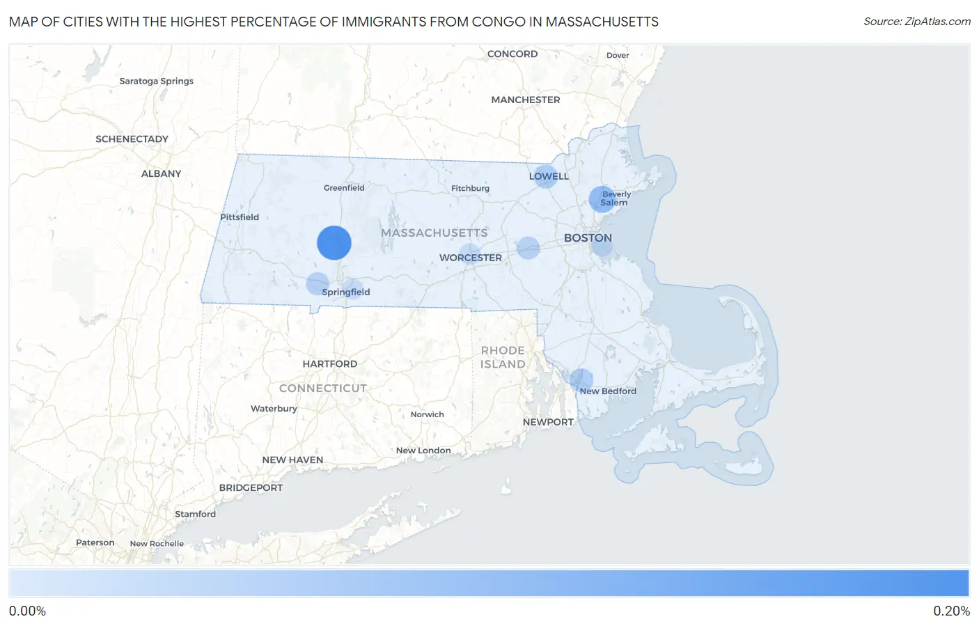 Cities with the Highest Percentage of Immigrants from Congo in Massachusetts Map