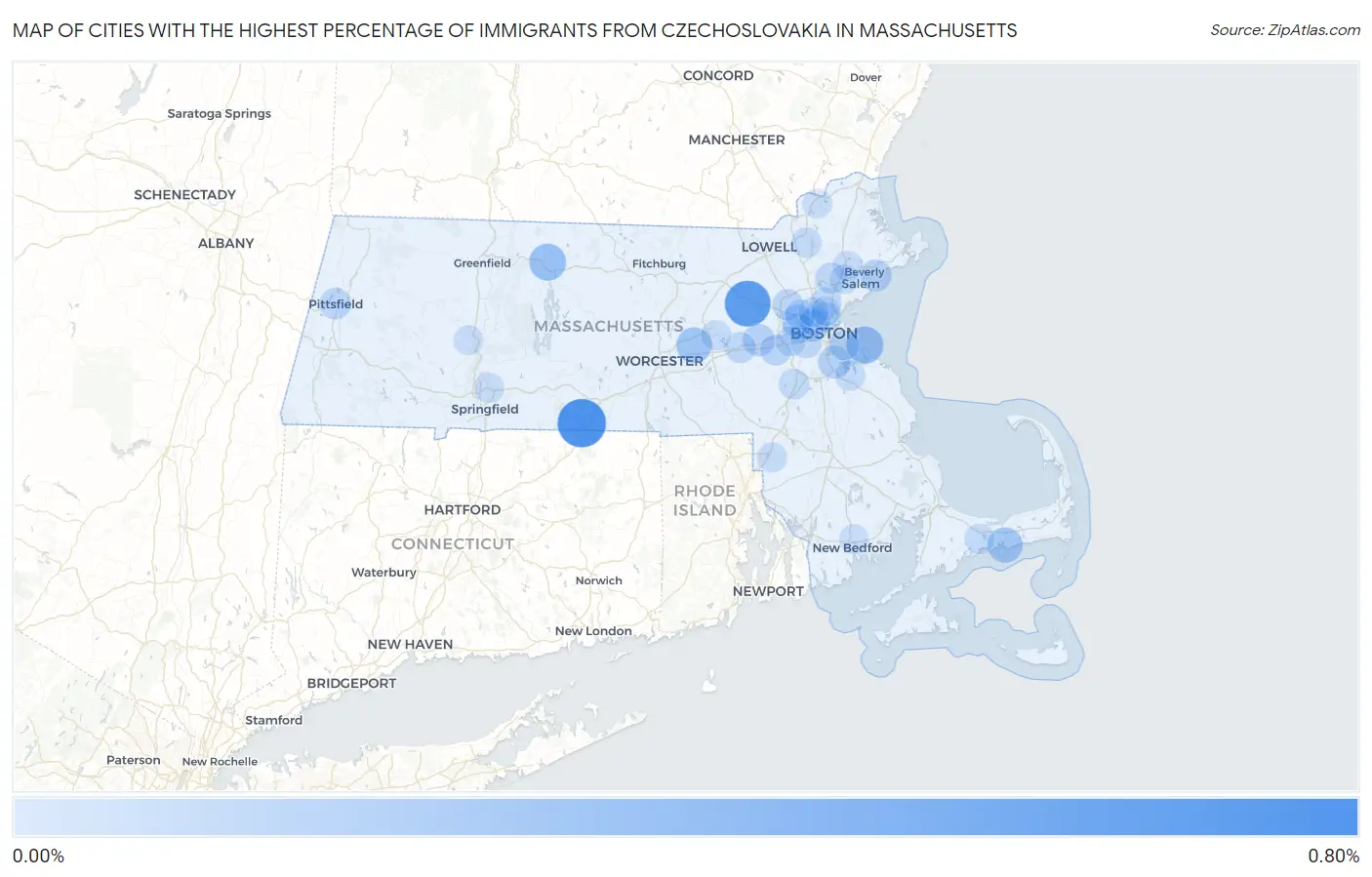 Cities with the Highest Percentage of Immigrants from Czechoslovakia in Massachusetts Map