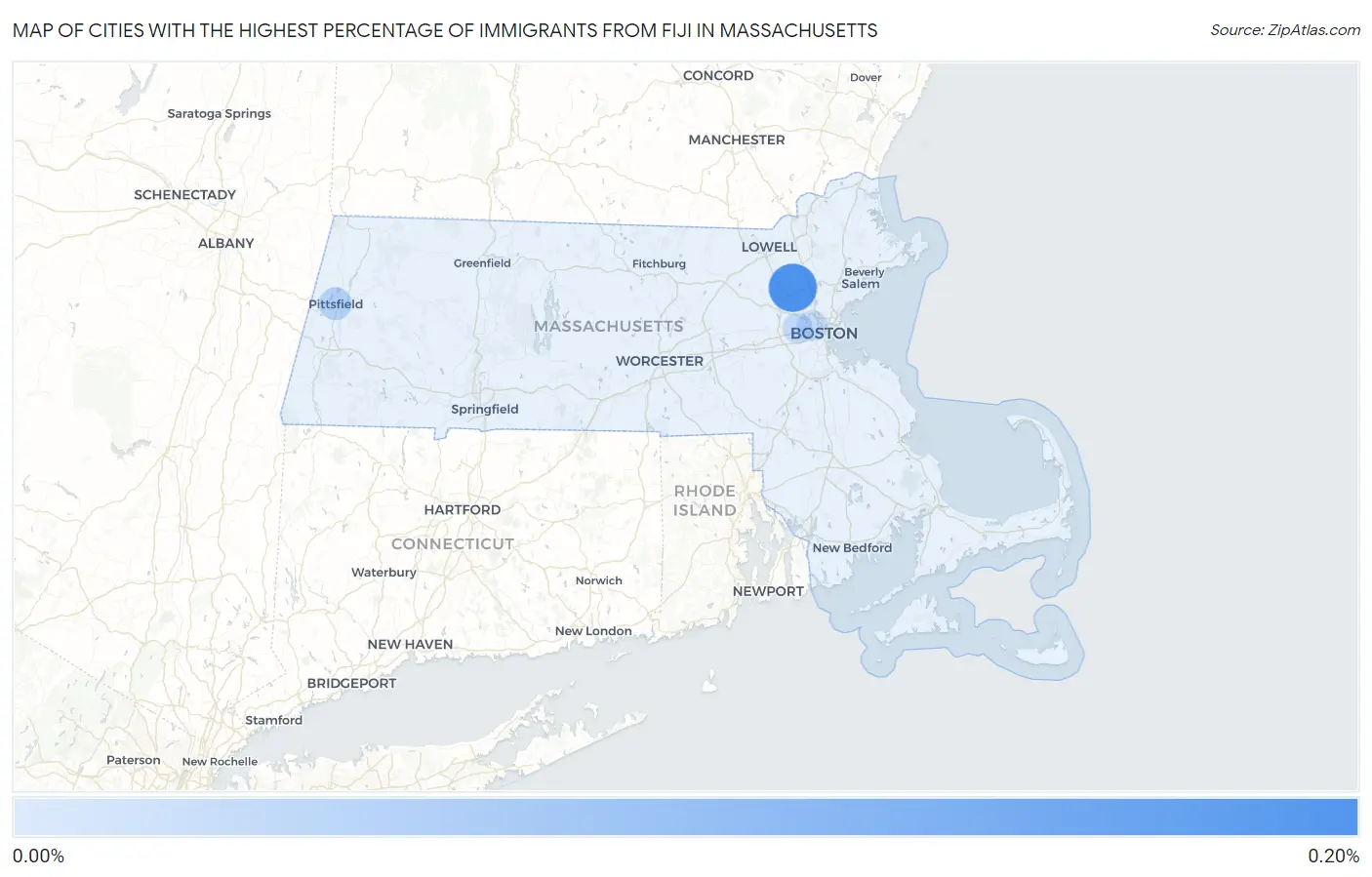 Cities with the Highest Percentage of Immigrants from Fiji in Massachusetts Map