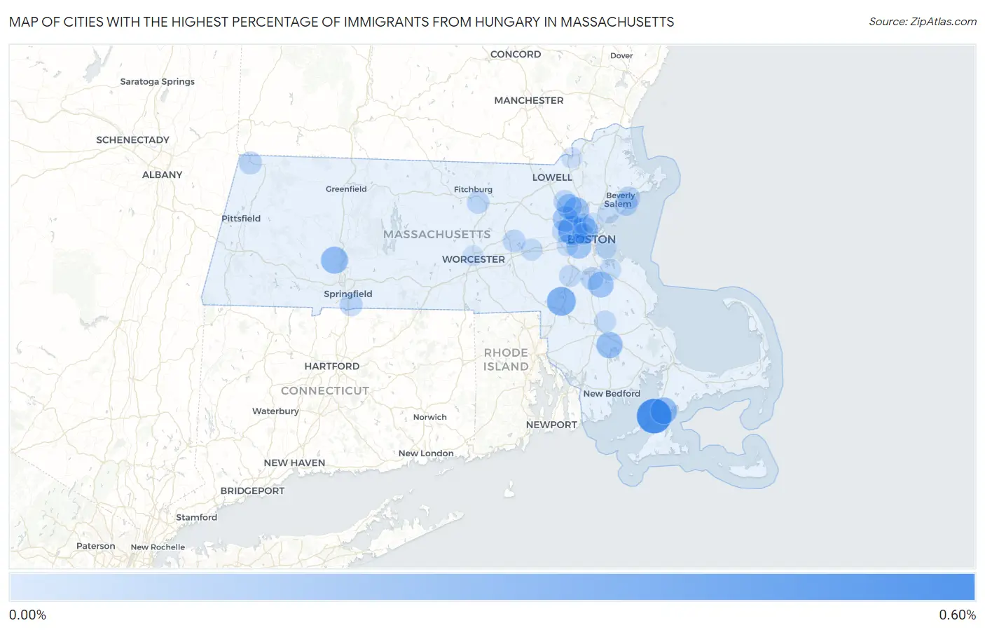 Cities with the Highest Percentage of Immigrants from Hungary in Massachusetts Map