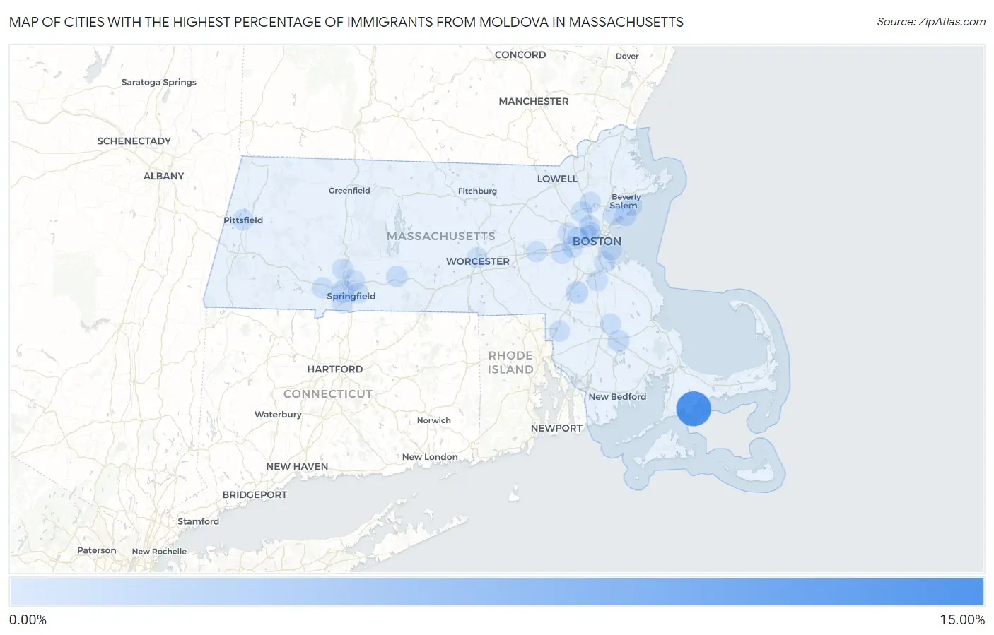 Cities with the Highest Percentage of Immigrants from Moldova in Massachusetts Map