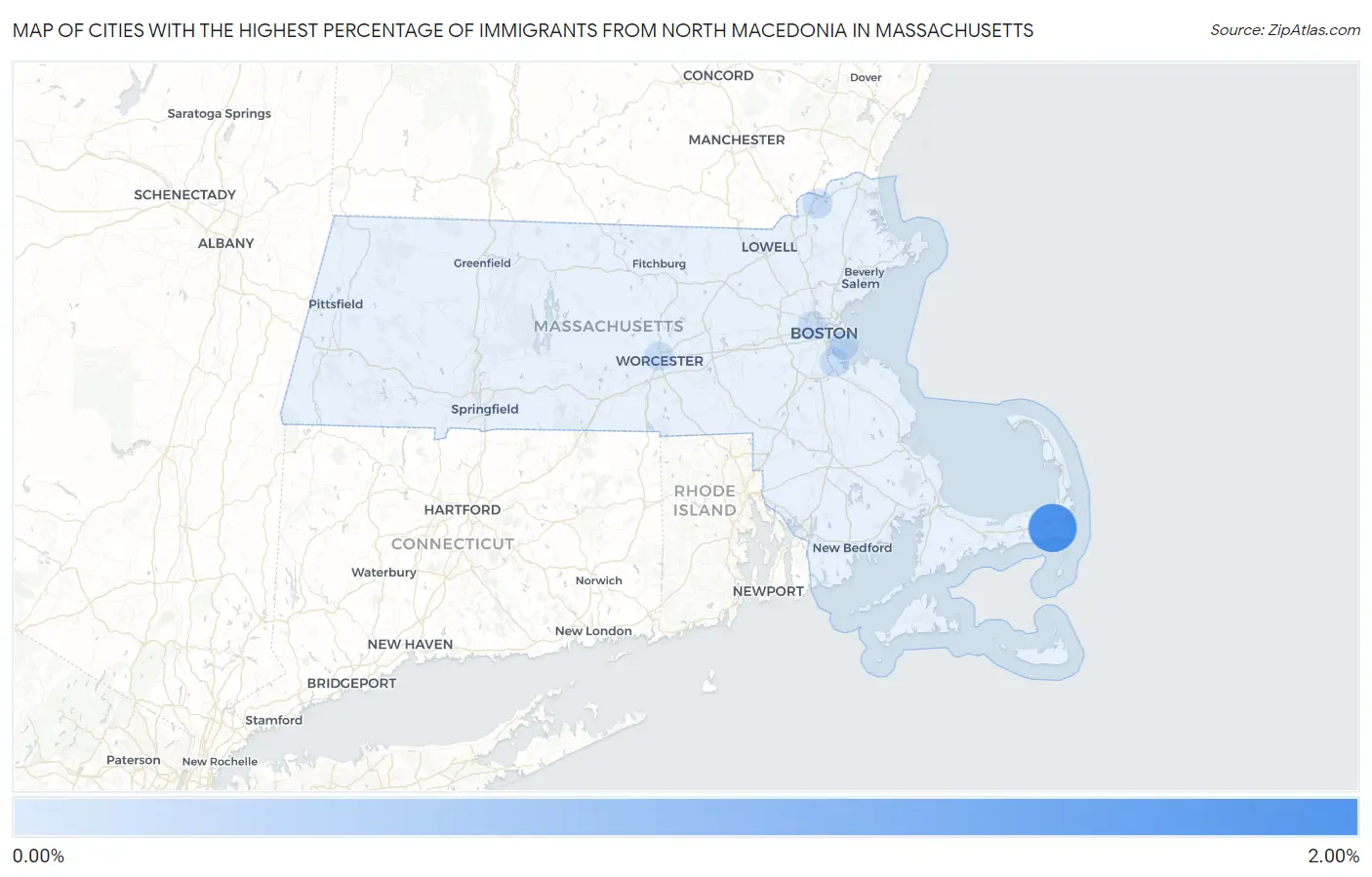 Cities with the Highest Percentage of Immigrants from North Macedonia in Massachusetts Map