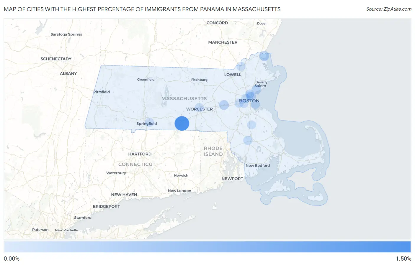 Cities with the Highest Percentage of Immigrants from Panama in Massachusetts Map