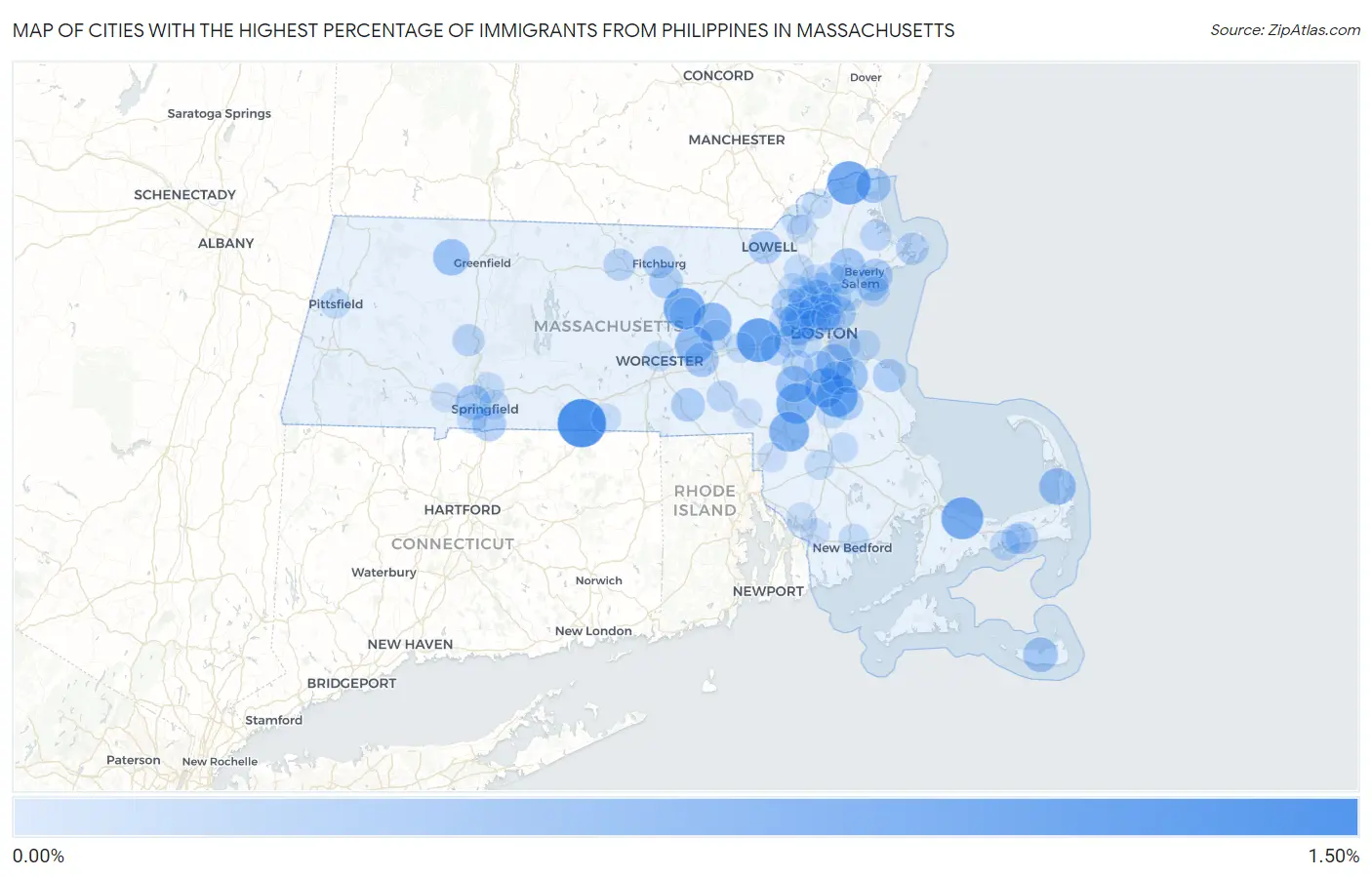 Cities with the Highest Percentage of Immigrants from Philippines in Massachusetts Map