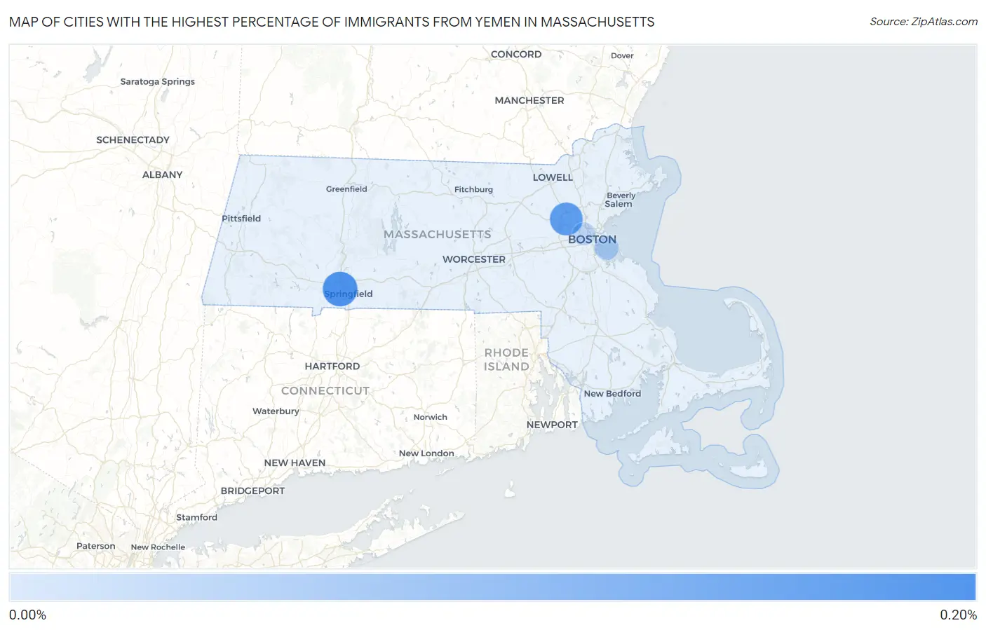 Cities with the Highest Percentage of Immigrants from Yemen in Massachusetts Map