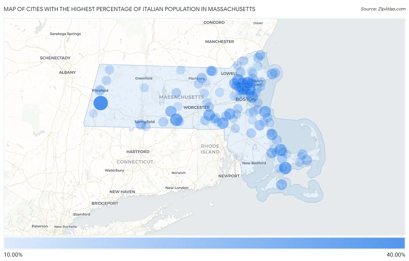Cities with the Highest Percentage of Italian Population in Massachusetts Map