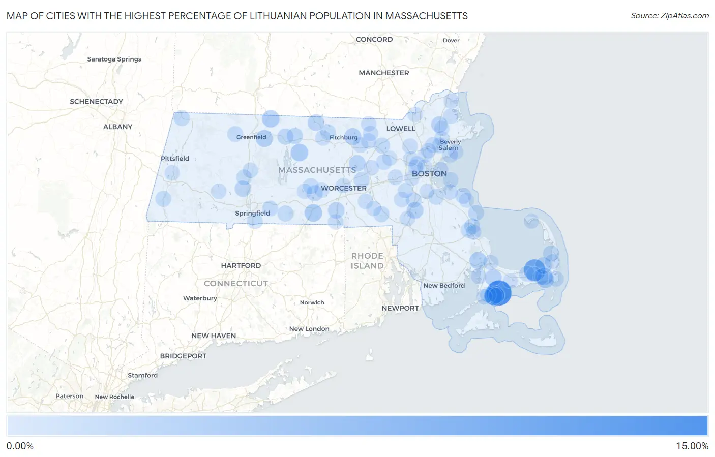 Cities with the Highest Percentage of Lithuanian Population in Massachusetts Map